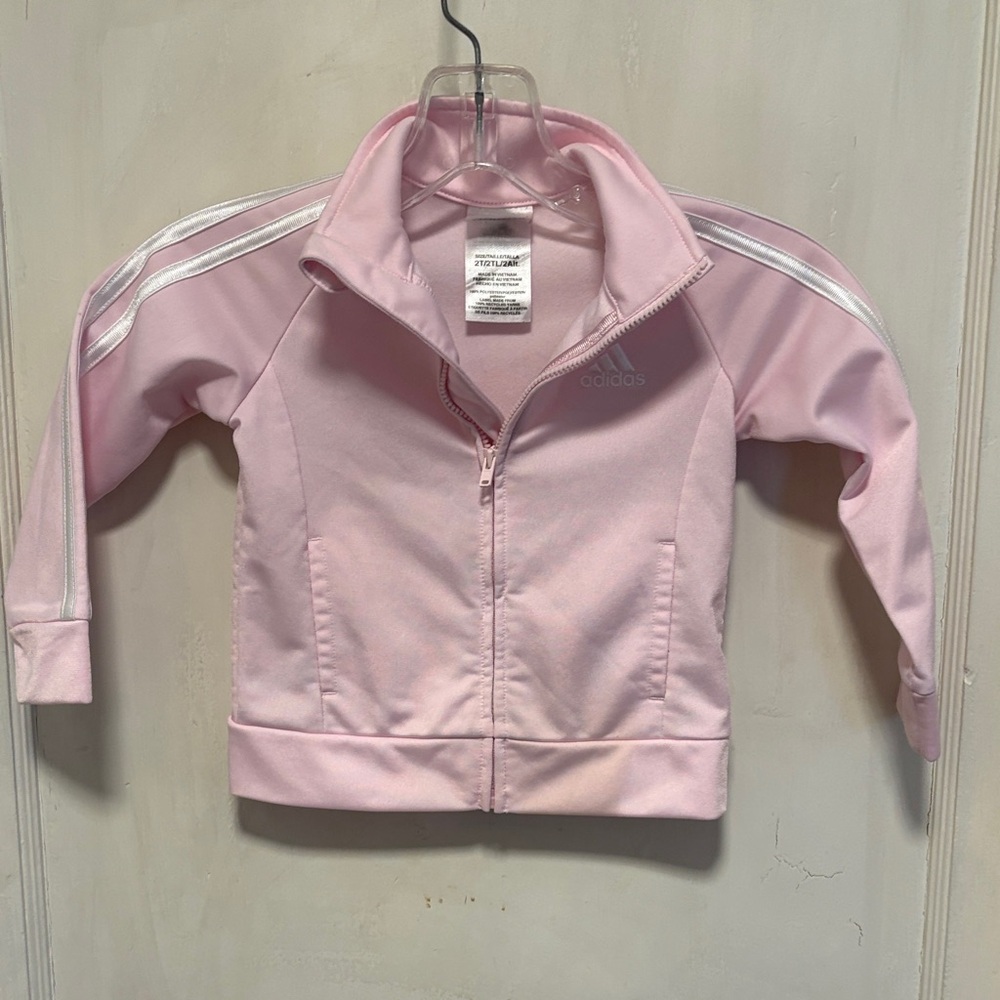 Adidas Light Pink and White Zip-Up Jacket 2 Toddler